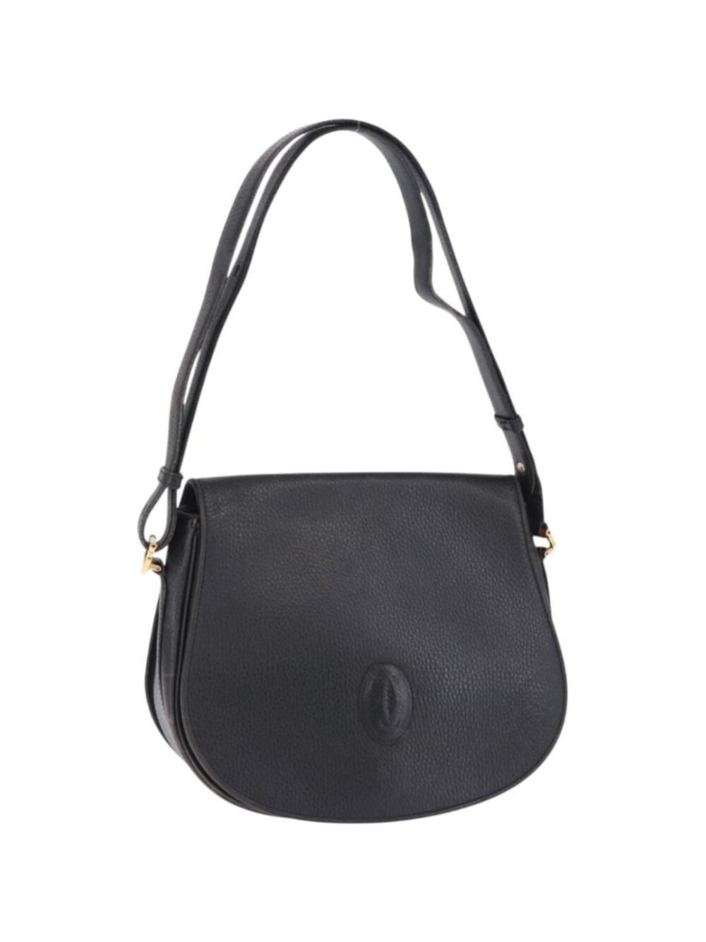 CARTIER Shoulder Bag Leather Black Gold